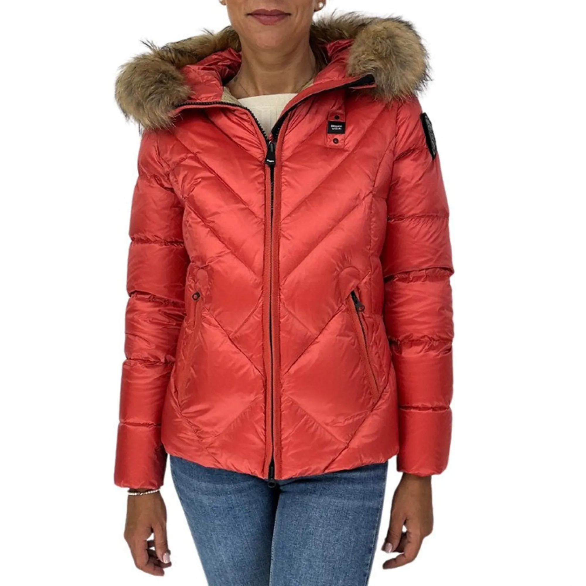 blauer donna lungo con pelliccia