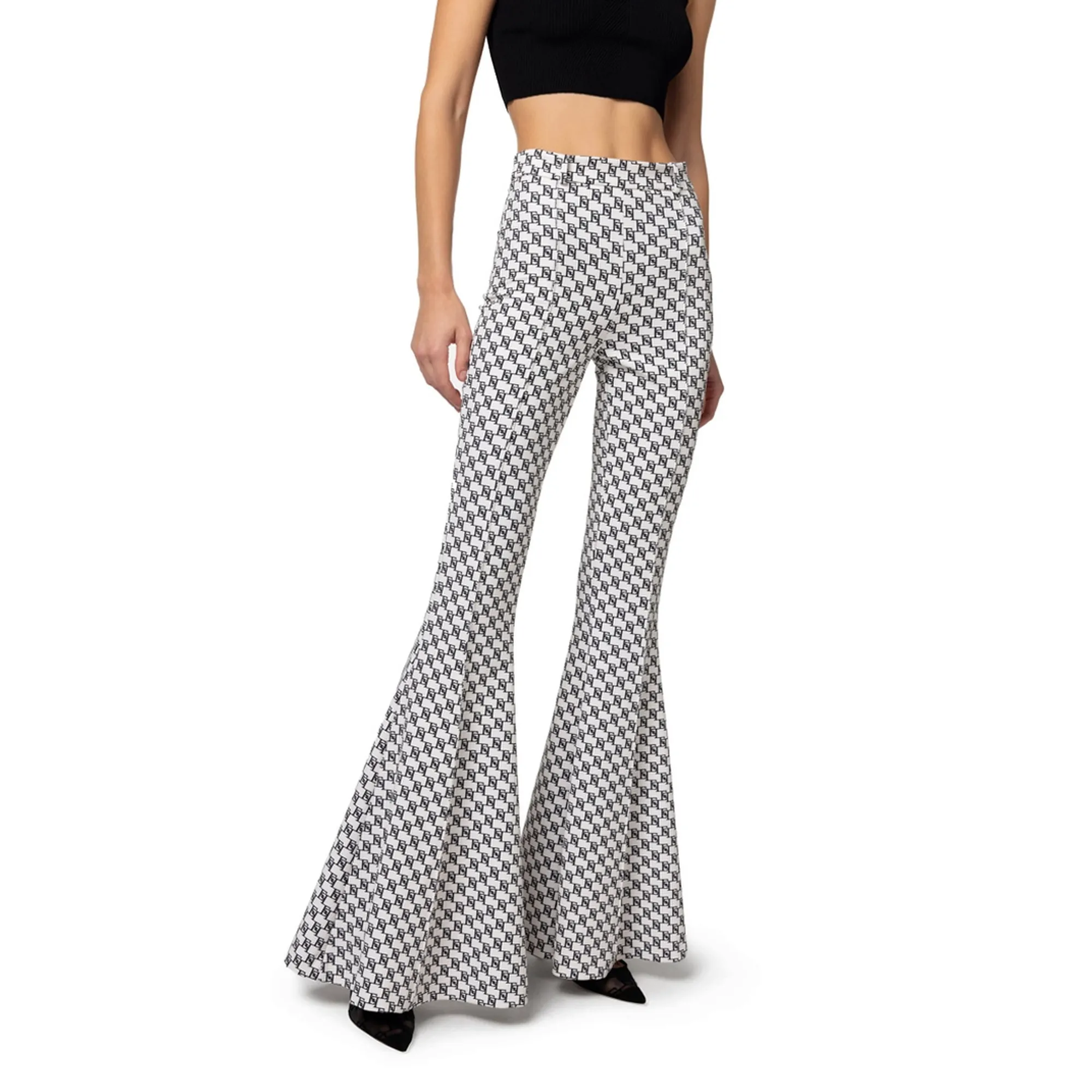keepmore Pantaloni Trend Stampa Animalier Modello Pantaloni Svasati Slim a Vita Alta da Donna con Stampa Serpente Leopardo